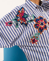 Beaded Floral Raglan Stripe Shirt