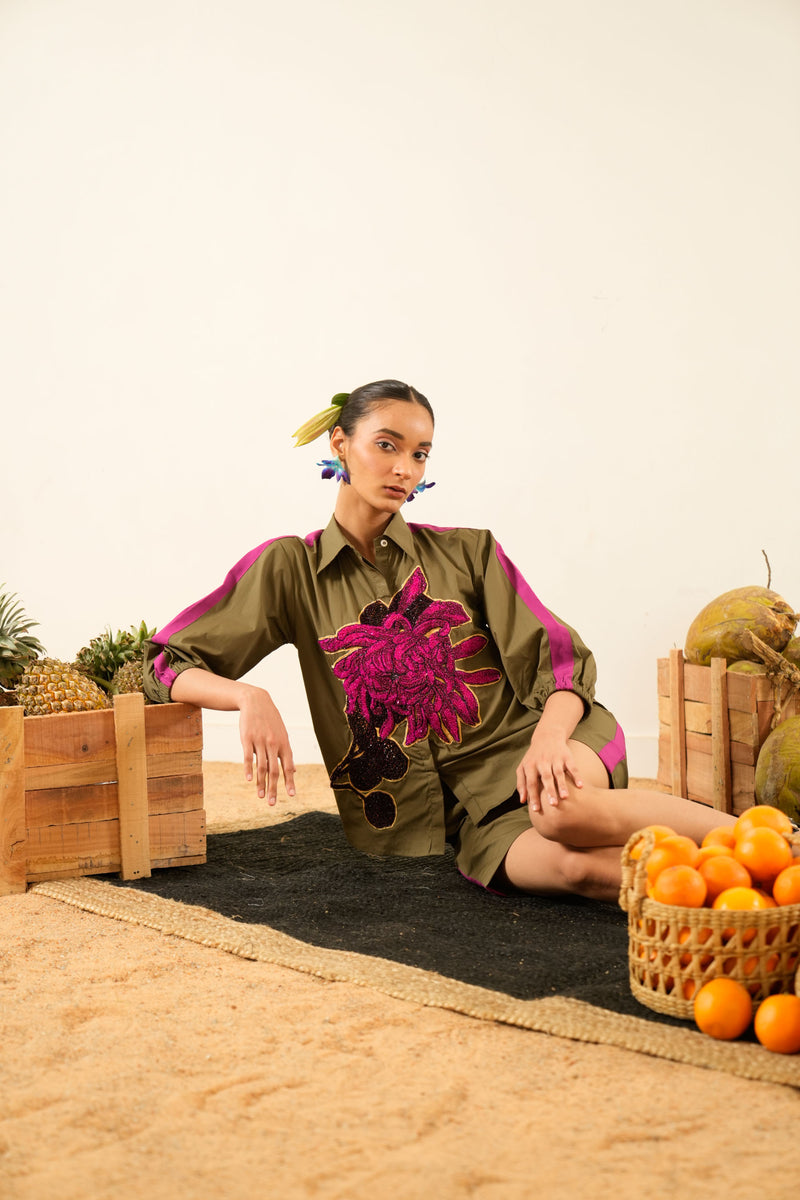 Chrysanthemum Flower Beaded Shirt