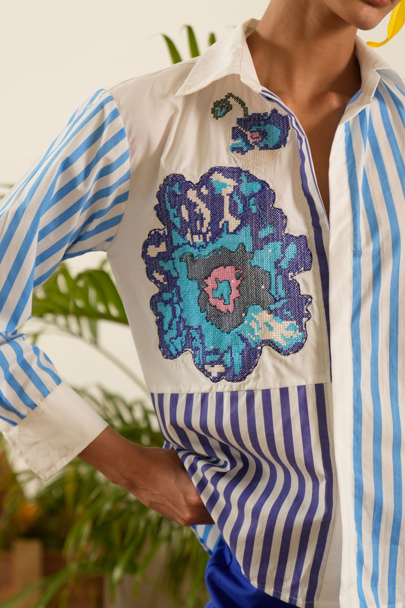 Blue Scabiosa Flower Shirt