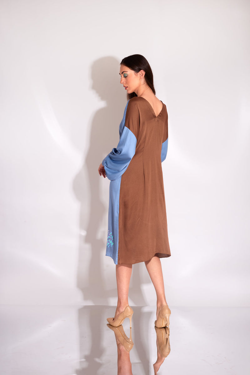 Aqua- Cerulean , Nutshell Brown Dress