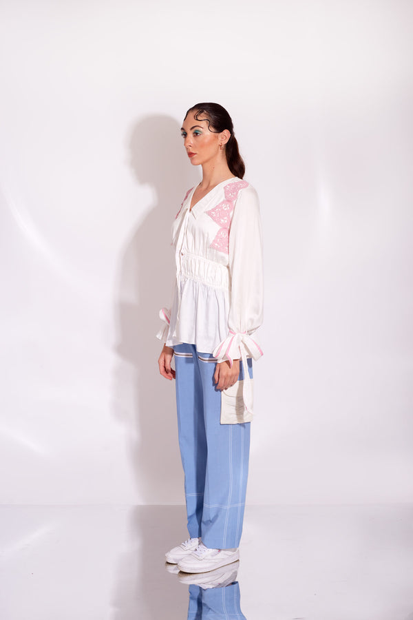 Mabel & Brady- White Shirt & Cerulean Pants