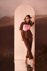 Glory- Cocoa Brown, Pink Color Co-ord Set