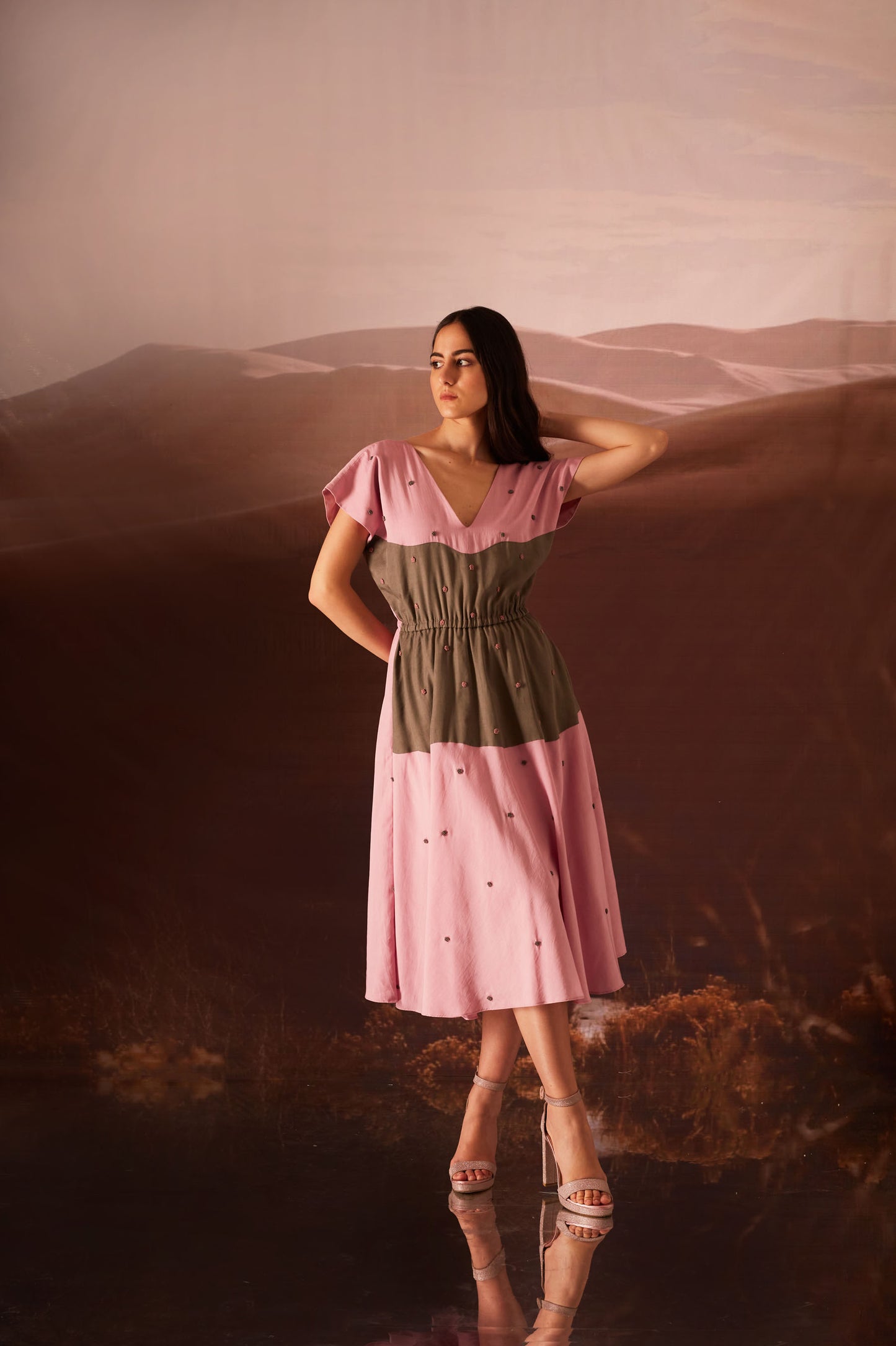 Rosie- Pink And Cement Grey Dress