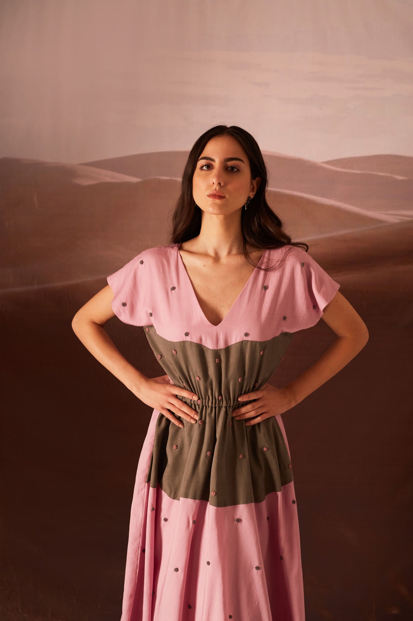Rosie- Pink And Cement Grey Dress