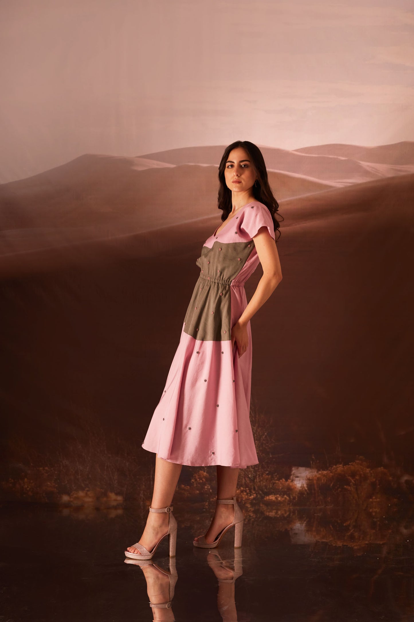 Rosie- Pink And Cement Grey Dress