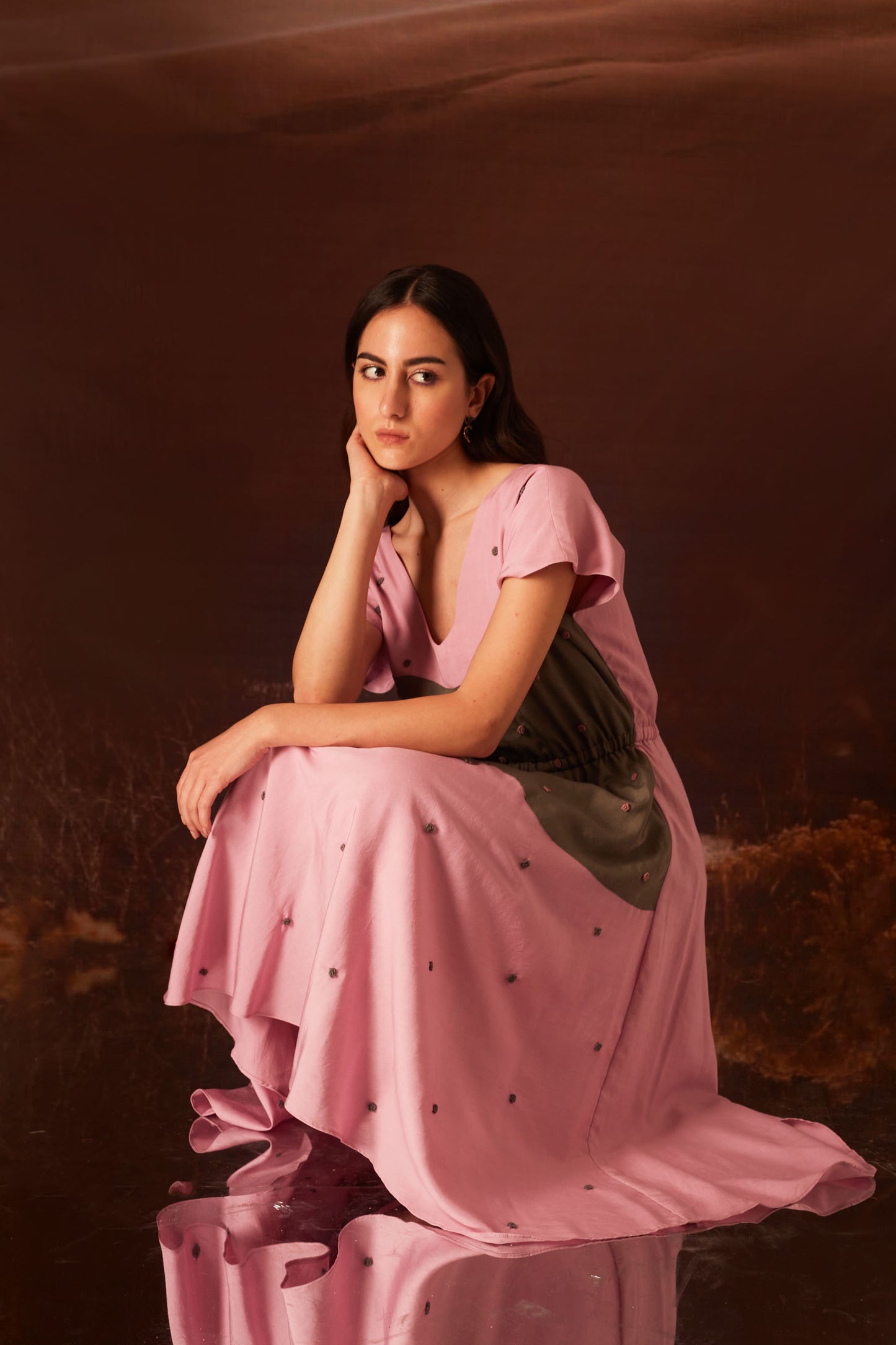 Rosie- Pink And Cement Grey Dress