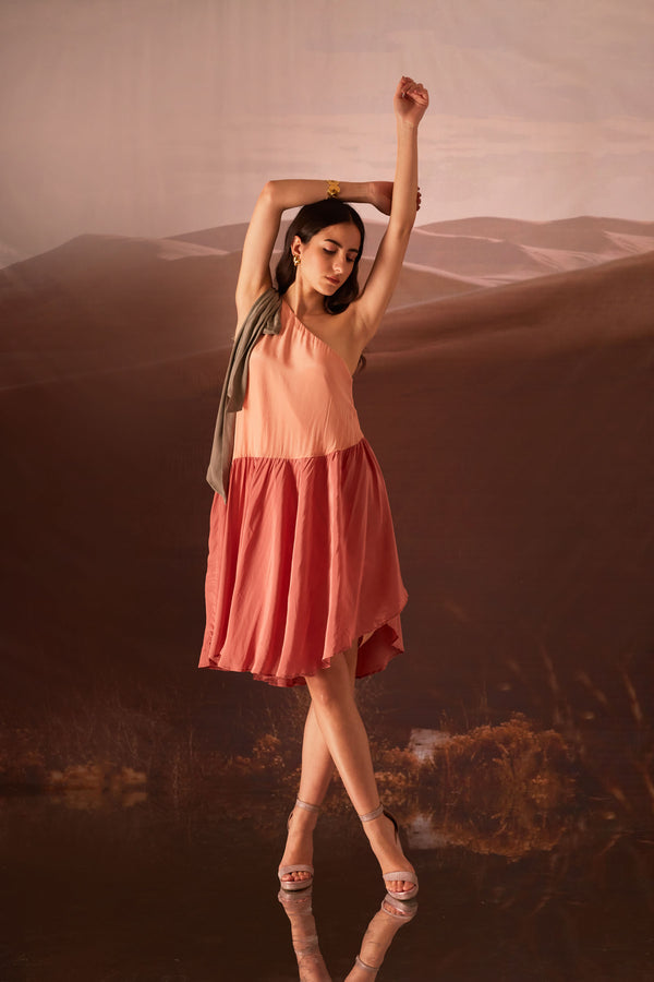 Cupid- Peach, Cement Grey, Burnt Coral Dress