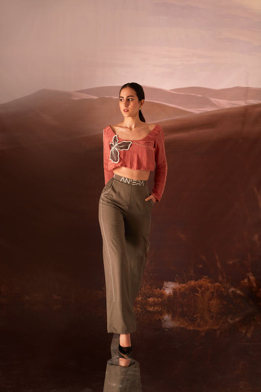 Blaze- Burnt Coral,Cement Grey Co-ord Set