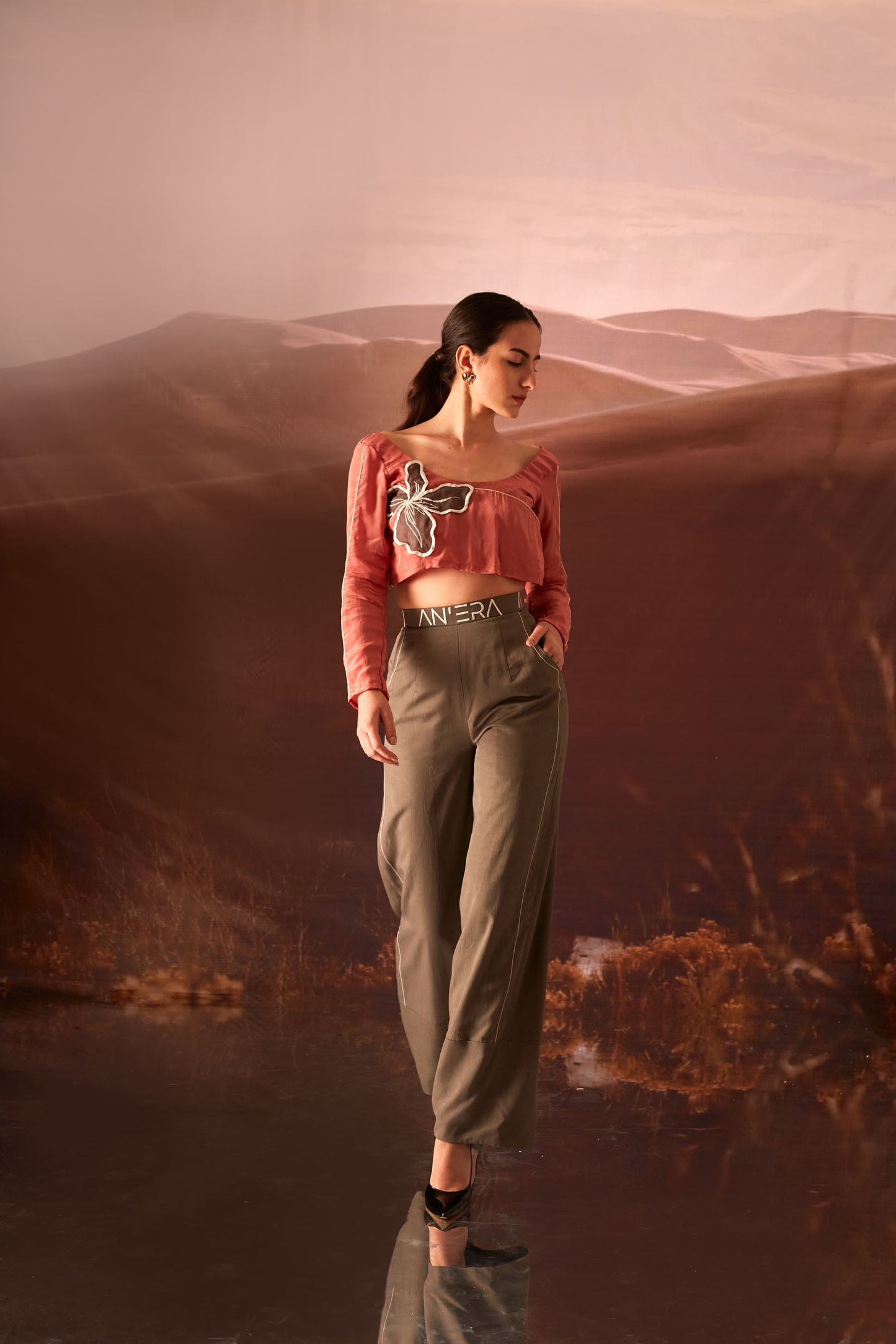 Blaze- Burnt Coral,Cement Grey Co-ord Set