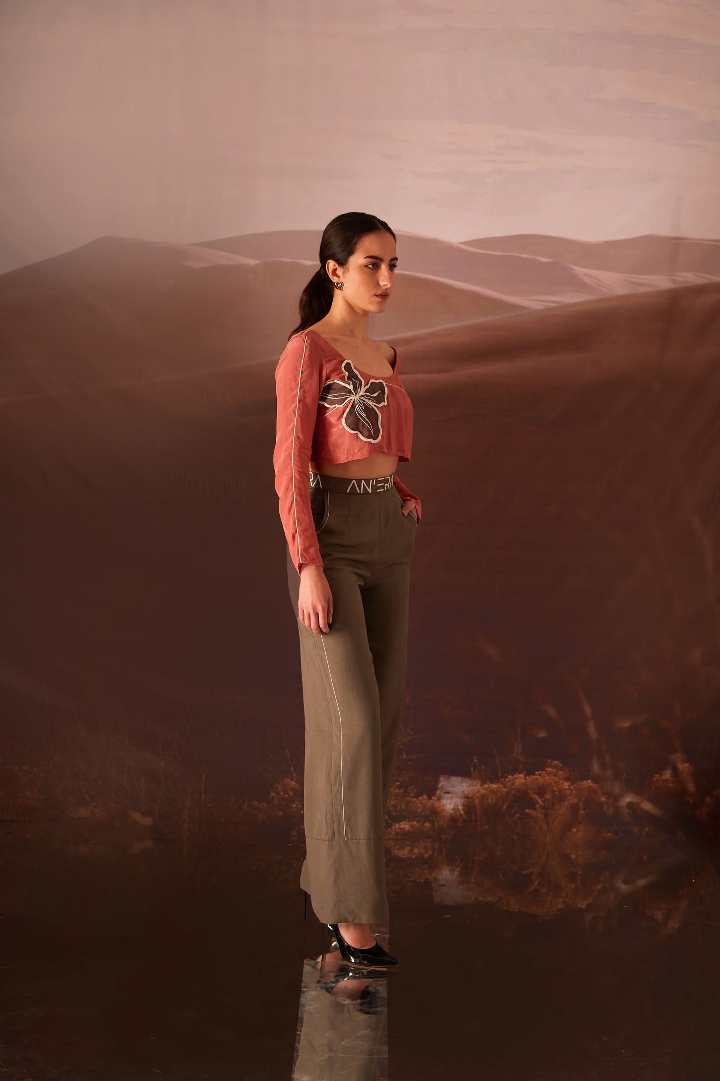 Blaze- Burnt Coral,Cement Grey Co-ord Set