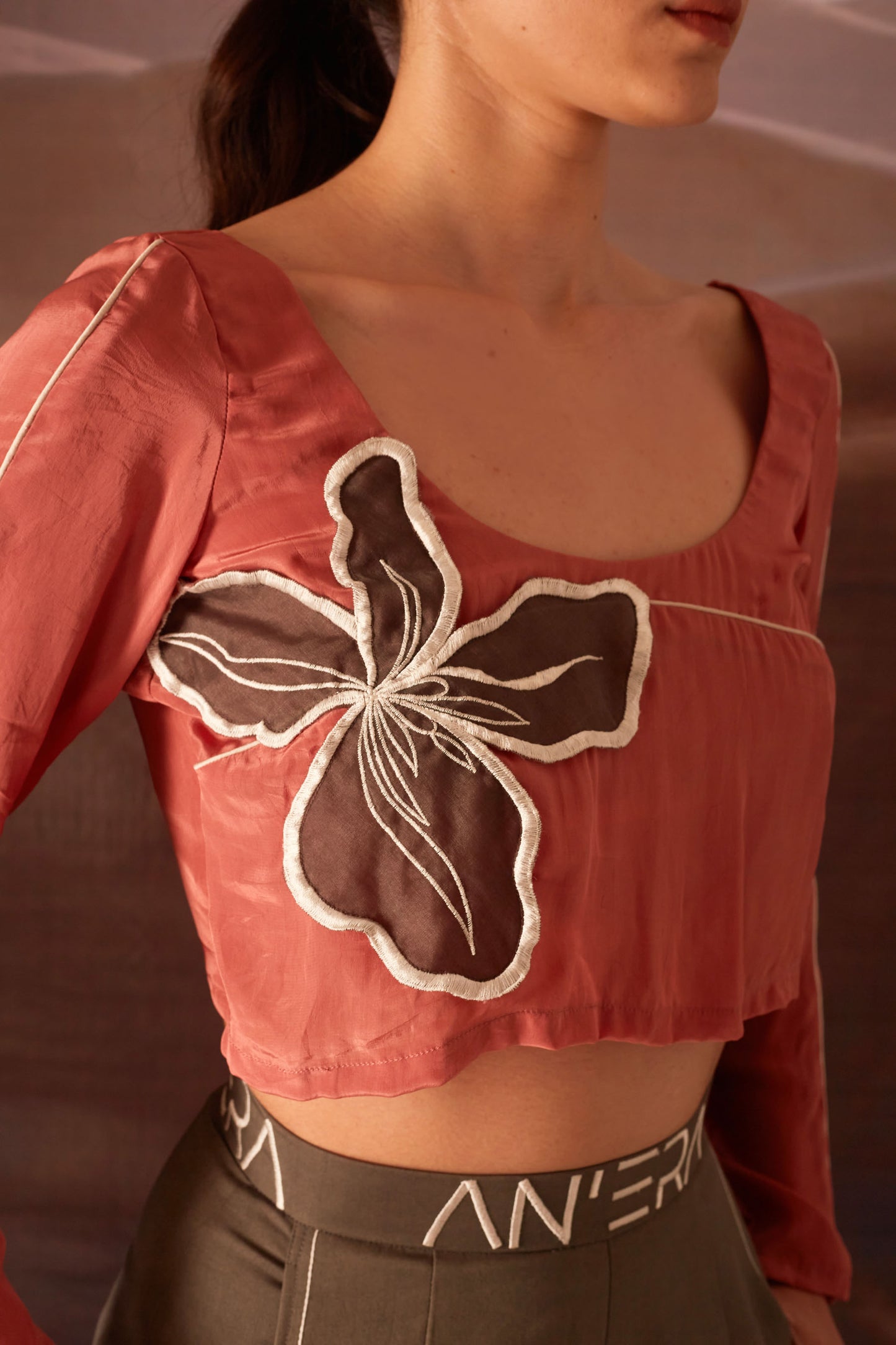 Blaze- Burnt Coral,Cement Grey Co-ord Set