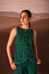 Thyme- Butter Cream, Green Color Co-ord Set