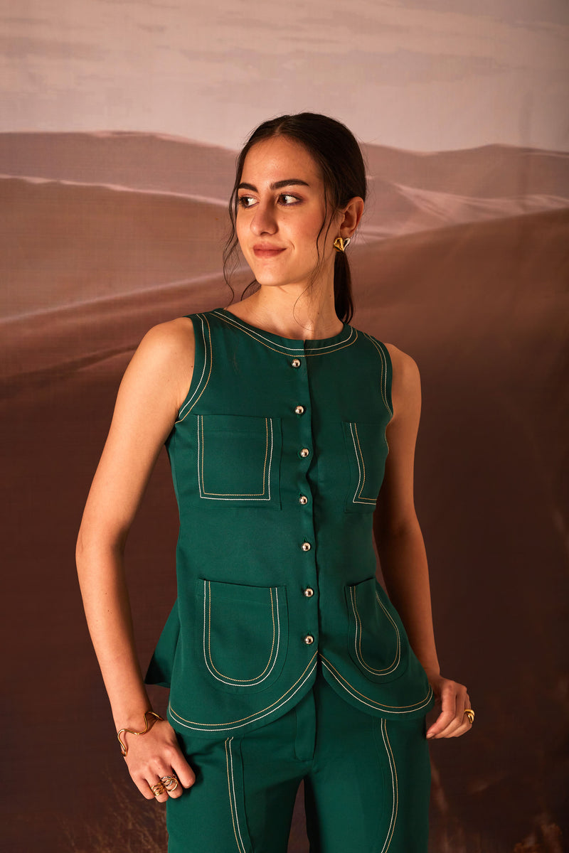 Thyme- Butter Cream, Green Color Co-ord Set
