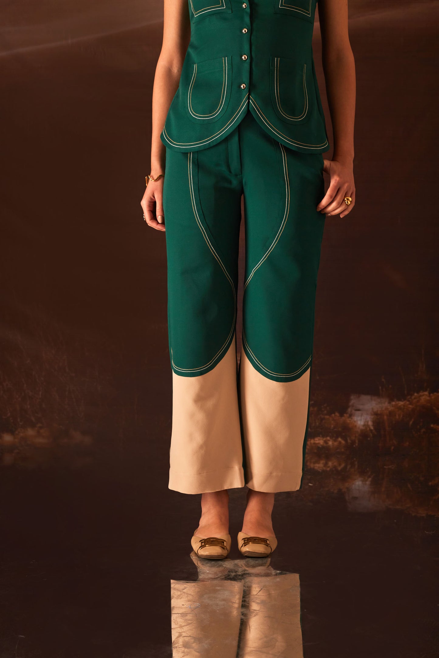 Thyme- Butter Cream, Green Color Co-ord Set